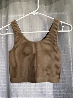 Forever 21 Ribbed Scoop Crop Tank in Brown